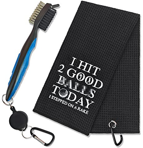 GEYGIE I Hit 2 Good Today bestickte Golf-Handtücher mit Clip und Golfbürste mit einziehbarer Verlängerungsschnur, lustiges Golf-Handtuch, Geschenke und Golf-Zubehör-Set für Männer, Frauen, Mutter,