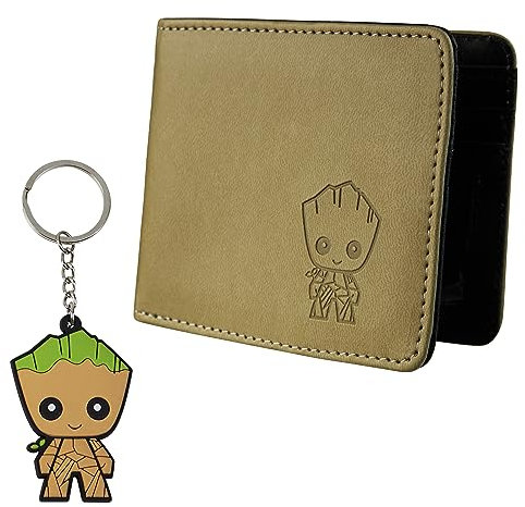Marvel Portefeuille Homme Coffret Cadeau Portefeuille Porte Carte Homme et Porte Cle Fantaisie Idée Cadeau Homme Ado (Multicolore Groot)