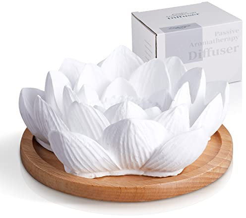 Mini diffuseur d'huiles essentielles passives en céramique pour aromathérapie - Petit diffuseur d'huiles essentielles pour bureau, maison, cadeau (lotus)