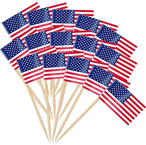 Flaggen Spieße USA,Zahnstocher mit US-Flagge,Amerika Cocktail Stick Flaggen,Zahnstocher Papier Flagge für USA,Amerika Flagge Zahnstocher,für Sandwiches,Cupcakes,Geschirr-Dekorationen,100 Stück