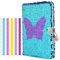 VIPbuy Magic Reversible Pailletten Notizbuch Tagebuch mit Schloss und Schlüssel Lined Travel Journal mit Foto-Ecke für Frauen Mädchen, Größe A5 (215 x140mm), 156 Seiten (Schmetterlings-Tagebuch)