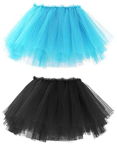 Bezioner 2 PCS Tüllrock Damen,Tütü Rock Damen 5 Lagig Festival Outfit Frauen Party Halloween Kostüme Ballettkleidung Tanzrock Hellblau+Schwarz