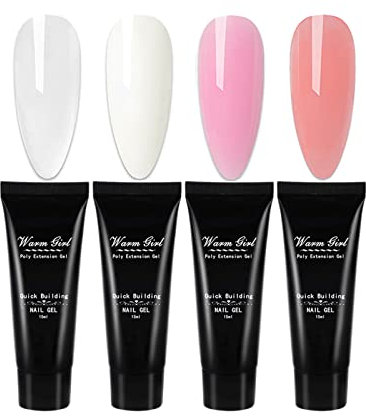 Warm Girl Poly-Nagelgel-Set, 4 Farben, 15 ml, transparent, Pink, Weiß, Builder-Poly-Nagelgel-Set, Nagelverlängerung, Gel-Geschenk-Set für Frauen