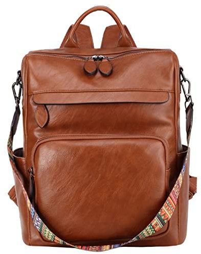 RAVUO Women Backpack, Fashion PU Leather Rucksack Backpack Purse Large Ladies Travel Handbag Shoulder Bags Three Ways to Carry Brown