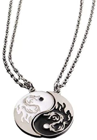 Guoguonb Paar Halskette Taichi BFF Kette Freundschaftsketten Ying Yang Anhänger Kette Drachen Schnitzen Schmuck Ketten für Beste Freunde Couple und Liebhaber Geschenke