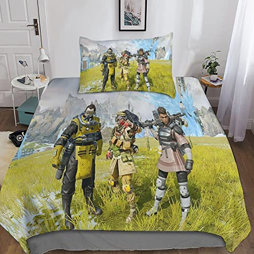 KRIVS Apex Legends 3D Print Betten Set Bettwäsche Set Microfaser Qualität Reißveschluss Bettbezug-Set Mit Kissenbezug Für Schlafzimmer, Weiche Bequemer Single(135x200cm)