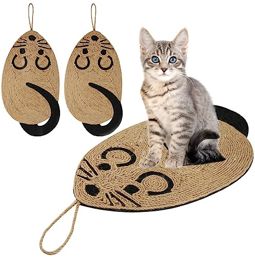 Natural Sisal Cat Scratching Mat - Mouse Shape Scratcher Board - Hanging Cat Scratching Rug - Protect Furniture