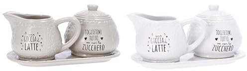 SET DA 3 SERVIZI DA TAVOLA: 1 LATTIERA 1 ZUCCHERIERA E 1 VASSOIO IN CERAMICA, COLORI ASSORTITI