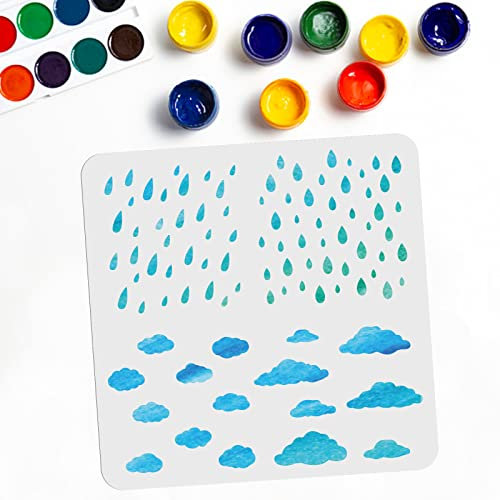 MAYJOYDIY Regentropfen Schablone 30×30cm Wolken Schablone Malvorlagen Wiederverwendbar Wetter Schablone Für Wanddekoration Fenster Papier Scrapbooking Basteln