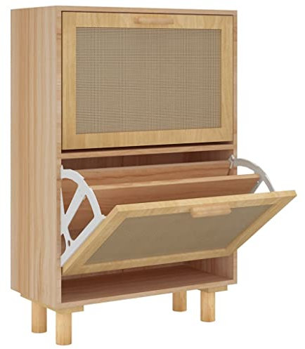 vidaXL Schuhschrank Schuhablage Schuhregal Schuhständer Schuhaufbewahrung Schuhkipper Schuhkommode Braun 52x25x80cm Holzwerkstoff Rattan Natur