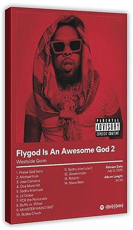EMIGOS Westside Gunn-Flygod Is An Awesome God 2 – Musikalbum-Poster, Leinwand-Poster, Wandkunst, Dekordruck, Bild Gemälde für Wohnzimmer, Schlafzimmer, Dekoration, Rahmen-Stil, 20 x 30 cm