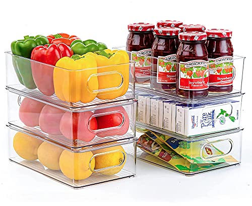 Boite de Rangement Frigo Transparent, Lot de 6 Organisateur Frigo,Empilable Organisateur Frigo pour Le Réfrigérateur, la Cuisine, Le Garde-Manger, Les Armoires et Les Comptoirs-25.5*14.56* 7.65cm