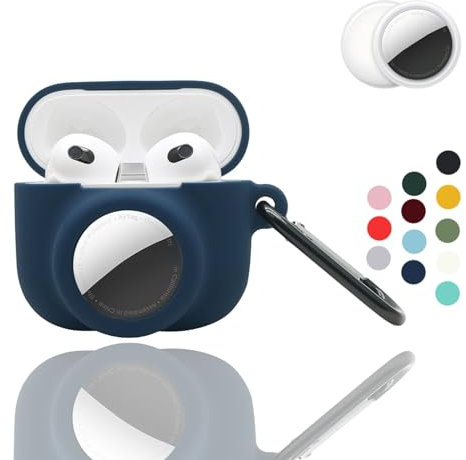 2-in-1: CAQAKA Schutzhülle für AirPods der 3. Generation und AirTag, weiche Silikonhülle mit Karabiner, für Jungen, Mädchen, Damen, Herren