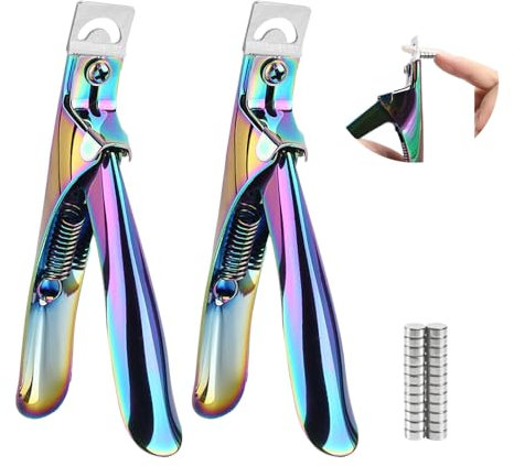 Acrylic Nail Clippers with Sizer Magnets 2pcs, Inartato Fake Nail Tips Cutters for Nail Tips Professional Manicure Tools Acrylic Nail Art Supplies (Rainbow)