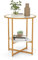 COSTWAY Table d'Appoint Ronde, Bout de Canapé en Verre Trempé Ondulé, Cadre en Métal Doré, Étagère en Faux Marbre, Petite Table Basse Salon Moderne, 50 x 50 x 60 cm