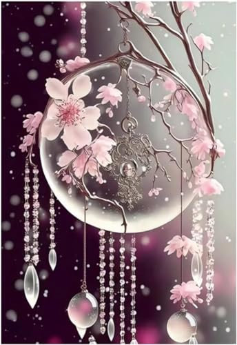 parallelower Diamond Painting Erwachsene Traumfänger DIY 5D Diamant Malerei Traumfänger Rosa Blumen Diamond Painting Bilder Cross Stickerei Kits für Wanddekoration 40 x 30 cm