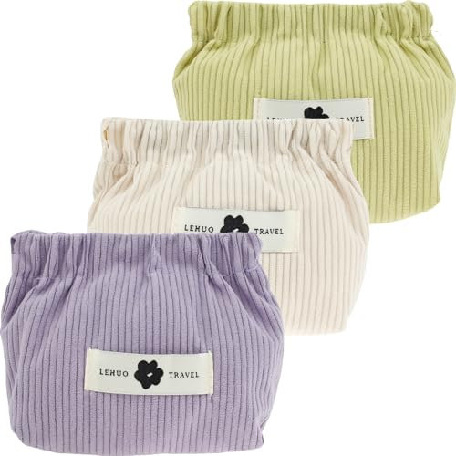 PandaHug 3Pcs Corduroy Elastic Hair Tie Organizer, 12x13x5cm Bag Organizer for Tote, Mini Bag for Purse Lipstick Organiser Fashion Travel Makeup Bags Hair Accessory for Women Girls(b)