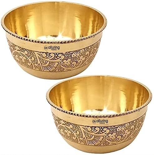 Alluring Homz Embossed Pure Brass katori/Bowl, Small Beaded Bowl Katori for Serving Indian Dishes | Dinnerware | Serveware | Brass Utensils (200 ML) Pack of (4)
