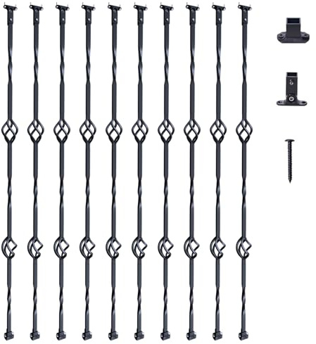 VEVOR Balaustres de Metal para Escaleras Barras Decorativas de Acero Galvanizado 1122 mm 10 Balaustres de Seguridad Estilo Cesta Doble con Zapatas y Tornillos para Barandilla de Escalera en Caracol