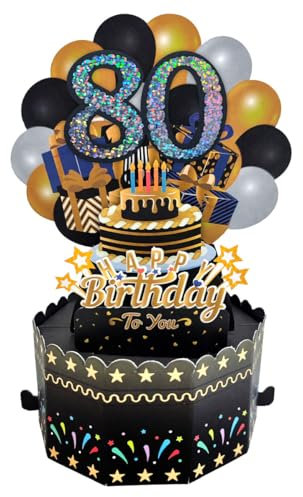 scicent Geburtstagskarte 3D 80. Geburtstagskarten Pop Up Geburtstag Skarten mit Umschlag Happy Birthday Skarte für Frau Mutter Familie oder Freunde - 22715