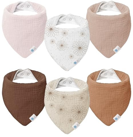 lulumoon Musselin Dreieckstuch Lätzchen Baby: 100% Baumwolle Sabberlätzchen Baby für Mädchen und Junge(6 Stück,Gänseblümchen)