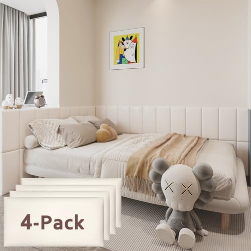 YU LI 3DH 3D Anti-Collision Wall Padding for Kids Self-Adhesive 4PCS White headboard Panels for Wall Peel and Stick headboard