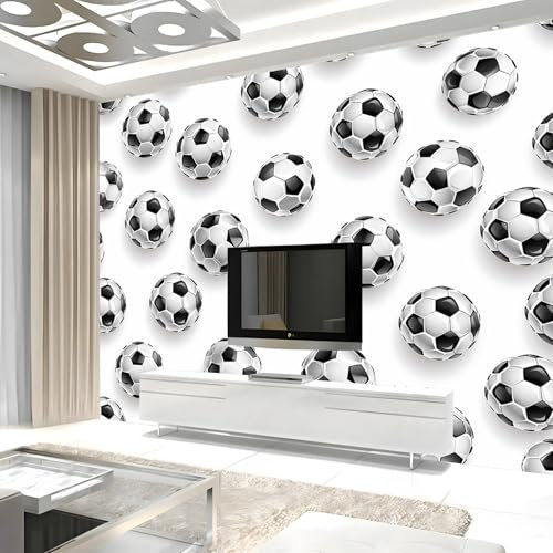 Wall Murals 3D Wallpaper Black and White Football Wall Murals Background Wall White Wall Mural Sofa Tv Wall Bedroom Wallpaper for Bedroom Living Room 300 x 210 cm (WxH)
