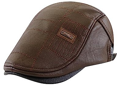 Leder-Barett für Herren, verstellbar, Newsboyhut, Baskenmütze, Fahrmütze, modische Baskenmütze, flache Kappe, Mützen für Herren, braun, Einheitsgröße