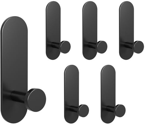 Uoxira Ganchos Adhesivos para Pared 6 Piezas Gancho Adhesivo pared Colgadores Adhesivos Resistentes Gancho Adhesivo sin Taladrar Para Cocina Baño Oficina Colgador Toallas, Negro