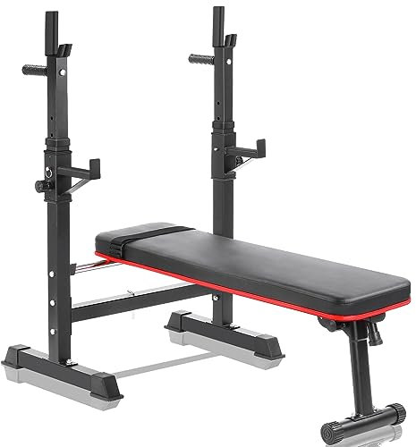 Hantelbank mit verstellbarer Langhantelablage, klappbare Hantelbank, für Kniebeugen und Bankdrücken, Rumpfbeugebelastung 200kg, Fitness- und Krafttraining