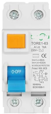 IONQXIDLD Disjoncteur électromécanique à Courant résiduel, 2P 16A 63A 300mA 6KA 230V, disjoncteur différentiel, Interrupteur de sécurité(63A)