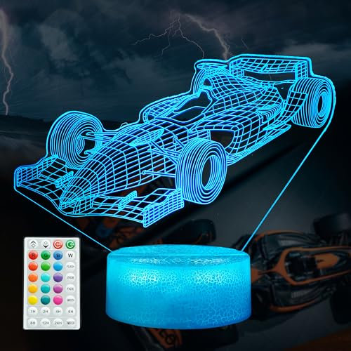 POSSHE Auto Geschenke für Jungen, Rennwagen Nachtlicht mit Fernbedienung, 16 Farben wechselnd, RGB Blinkmodus und dimmbar, Rennwagen Geschenke für Jungen Weihnachtsdekoration
