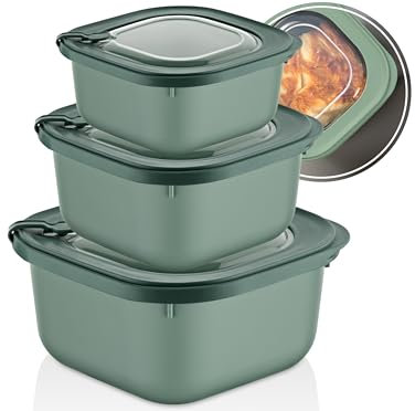uandu Frischhaltedosen mit Deckel, Mikrowellen Geschirr 3er Set, Vorratsdosen mit Deckel Luftdicht Set, Meal Prep Boxen, BPA- Freie Plastikbox mit Deckel