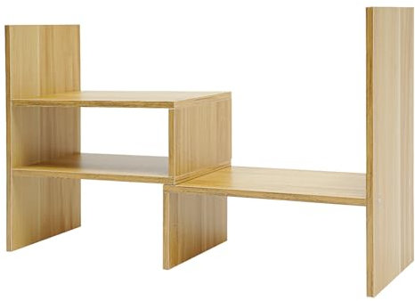 LIAIZE Desktop Bücherregal, Schreibtisch-Regal-Organizer aus Holz 60X17X35CM, Flexible Anpassung Regal, für Büro Arbeitszimmer Schlafzimmer