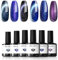Modelones Gel Nail Polish Set, 6 Colors Cat Eye Gel Polish Black Blue Purple Glitter Nail Polish Set Dark Blue Chameleon Sparkle Shimmer Nail Varnish Kit Soak Off Nail Art Manicure DIY Salon