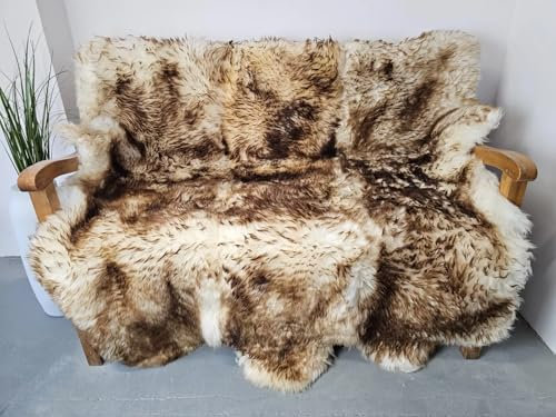 Provellus Sechs 6X Schaffelle vernäht Schaffell Teppich Lammfell Decke (Braun Geflammt)