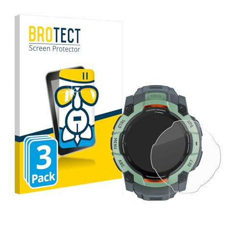 brotect Glass Screen Protector Film compatible with Garmin Instinct 3 AMOLED (50 mm) (3 Pack) - Glass-Foil Protection [Scratch Resistant]