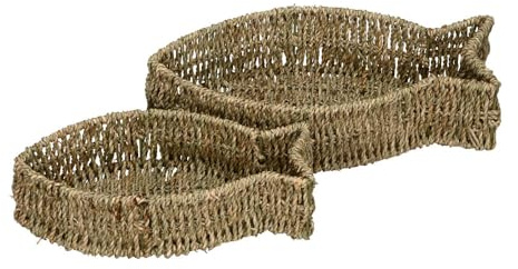 2tlg. Korbtablett Fisch Natur aus Seegras geflochten Dekotablett Fischform (2 Größen)