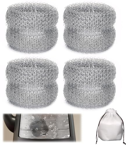 4 Artikel Kalkfänger für Wasserkocher und Teekessel - Edelstahl, Wiederverwendbar, Rostfrei, Langlebig, Spülmaschinenfest für Teekannen mit Aufbewahrungstasche