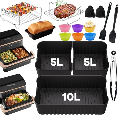 Molde Silicona Freidora de Aire para COSORI Dual Blaze TwinFry 10L,17 Piezas Reutilizable Accesorios Freidora de aire,para Air Fryer, Microondas, Horno Moldes de Silicona