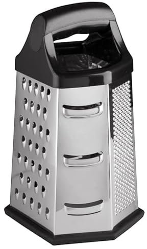 Zester 5404337 Sechseckige Käsereibe mit rutschfester Unterseite, Mehrzweckreibe aus Edelstahl für Gemüse und Käse, Karotten Julienne, multifunktionaler Gemüseschneider