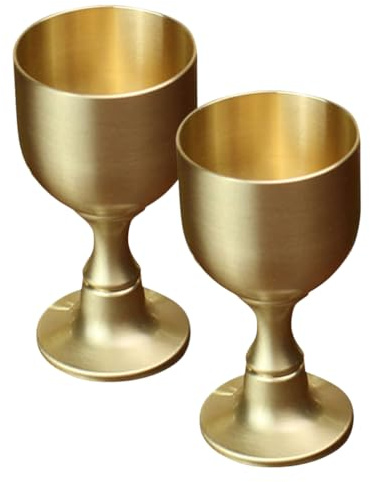 Homoyoyo Golden Communion Cup: 2Pcs Mini Chalice Goblet Brass Altar Cup for Church Brass Wine Glasses Ritual Holy Chalice Wine Glasses Offering Bowl Holy Water for Church Ritual Cocktail