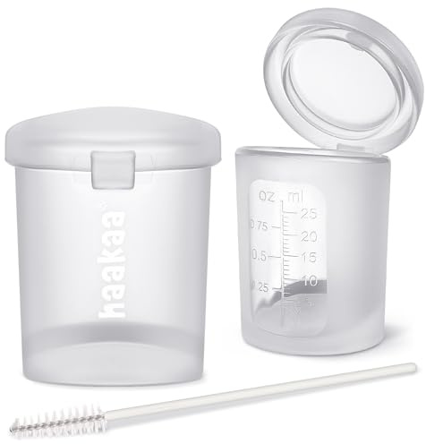 haakaa Lot de 2 gobelets doseurs et d'alimentation en silicone avec couvercle (pré-stérilisé), 25 ml