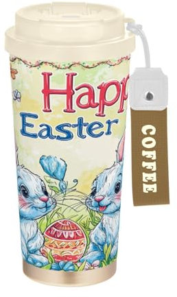 SyXIOP Bunny Ear Foot Lily Rabbit Ears Happy Easter Stainless Steel Coffee Tumbler With Lid designed Coffee Mug Togo For Hot And Cold 17 oz Leakproof
