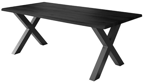 Loreno Esstisch 200 cm x 100 cm, MDF, Grau, X-Gestell Schwarz | 4 cm Tischplatte; Perfekt für Esszimmer und Küche