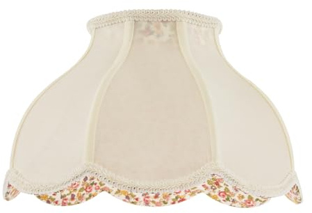 Traditional Cream Fabric Victorian Lamp Shade with Scallop Edges and Floral Inner Lining | 35cm x 22cm | for Table Lamp Base or Pendant by Happy Homewares
