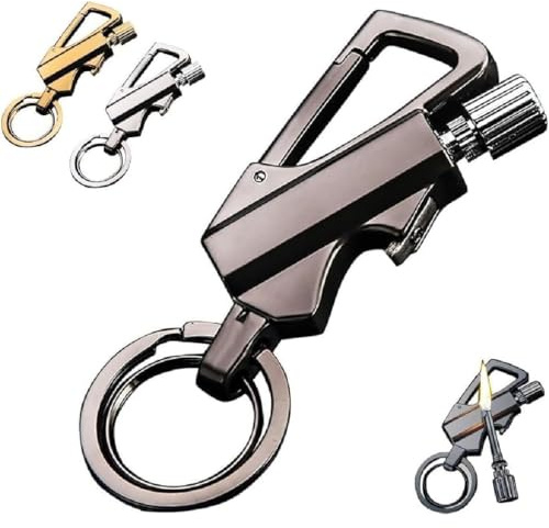 Permanent Match Infinity Lighter,Portable Multifunctional Ignition Device,Ewiges Streichholz Benzin Feuerzeug mit Schlüsselanhänger,Flaschenöffner,Bergsteiger-Schnalle,Outdoor Feuerstarter (Schwarz)