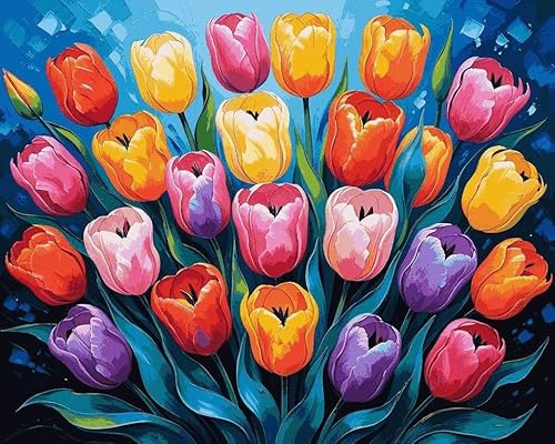 GEEHEIY Paint by Numbers for Adults, Tulip Painting Kits, 16 x 20 Inch | DIY Acrylic Painting Craft for Beginners, Relaxing Stress Relief Craft, Floral Wall Decor, Home Decor, Gift Idea