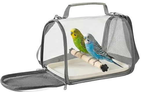 Zuisfau Portable Bird Carrier with Perch & PP Tray, Grey