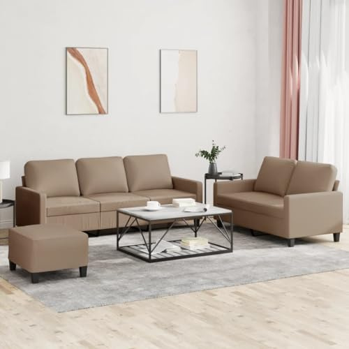 Frdhee Ecksofa Klein Freizeitsofa,3-TLG. Sofagarnitur mit Kissen Cappuccino-Braun Kunstleder,Relaxsofa für Wohnzimmer,Schlafzimmer,Büro,Apartment